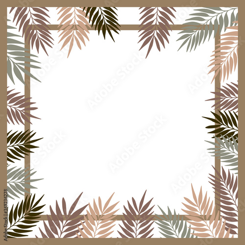 Print for kerchief, bandana, scarf, handkerchief, shawl, neck scarf. Squared pattern with ornament for fabric, textile, silk products. Paisley vector with tropical flowers. Floral modern tracery.