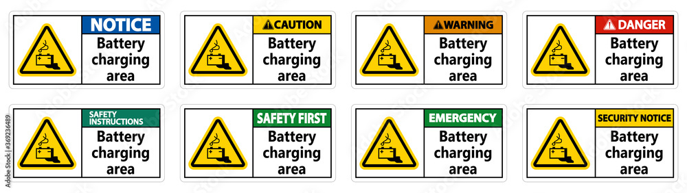 Battery charging area Sign on white background Battery charging area Sign on white background