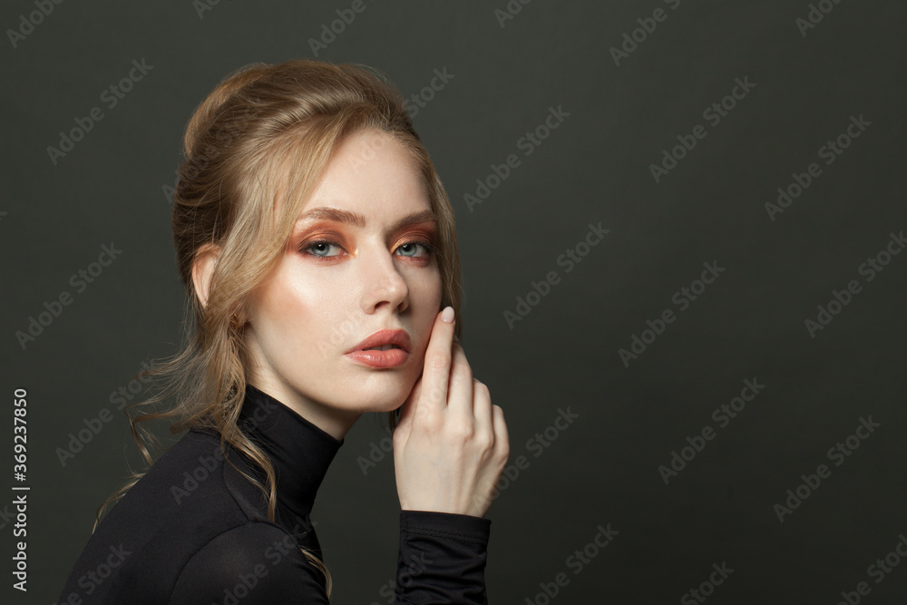 Lovely woman face on black background Lovely woman face on black background