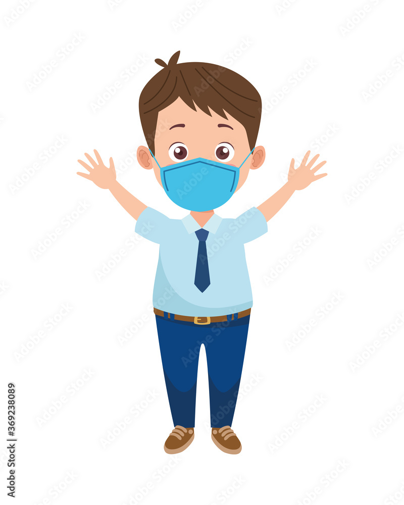 little student boy wearing medical mask character