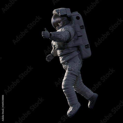 astronaut showing thumbs up during spacewalk  isolated on black background