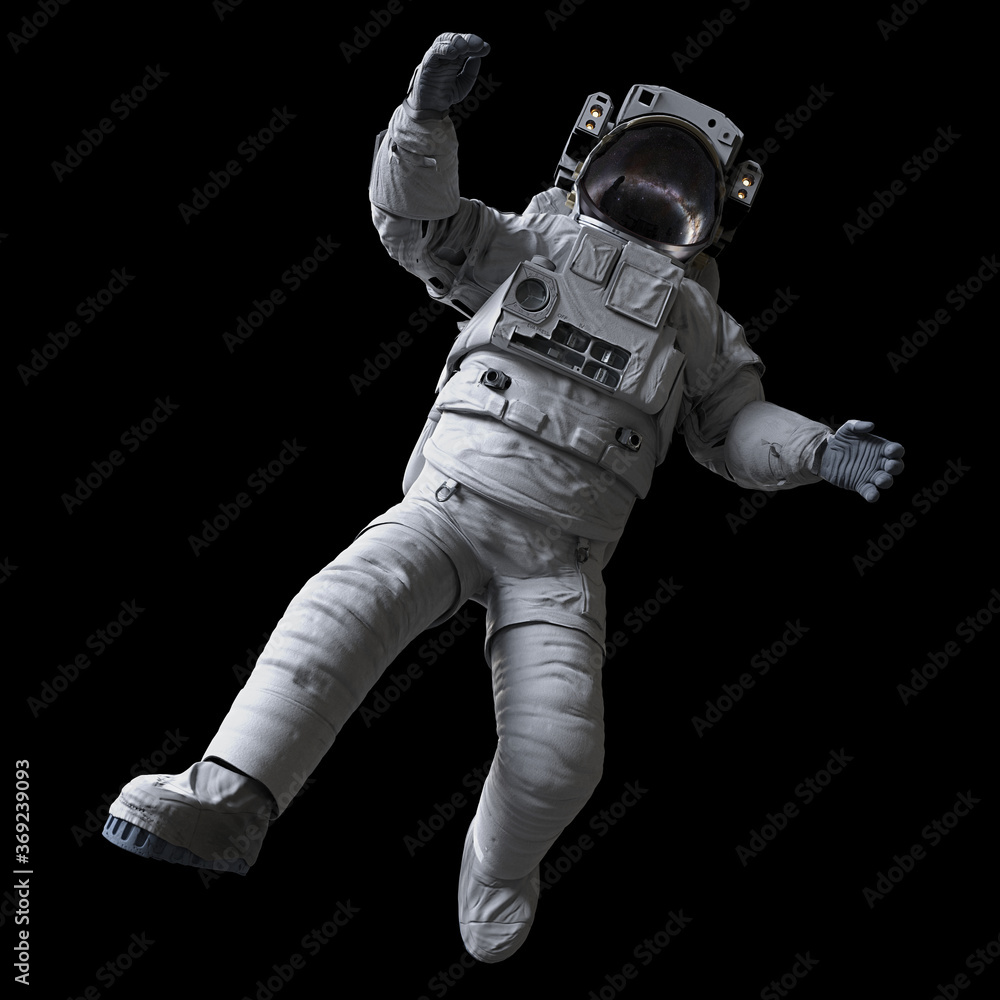 astronaut during spacewalk, isolated on black background