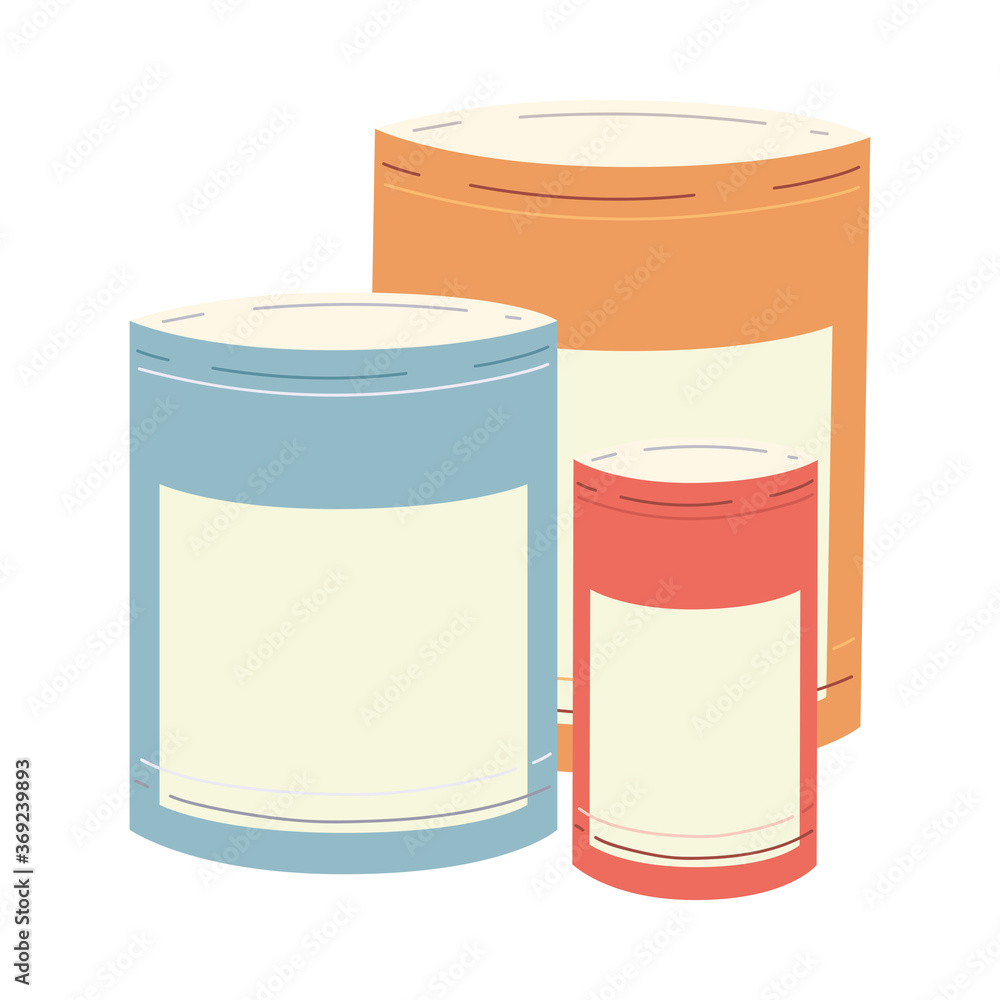 cartoon canned food jars on white background cartoon canned food jars on white background