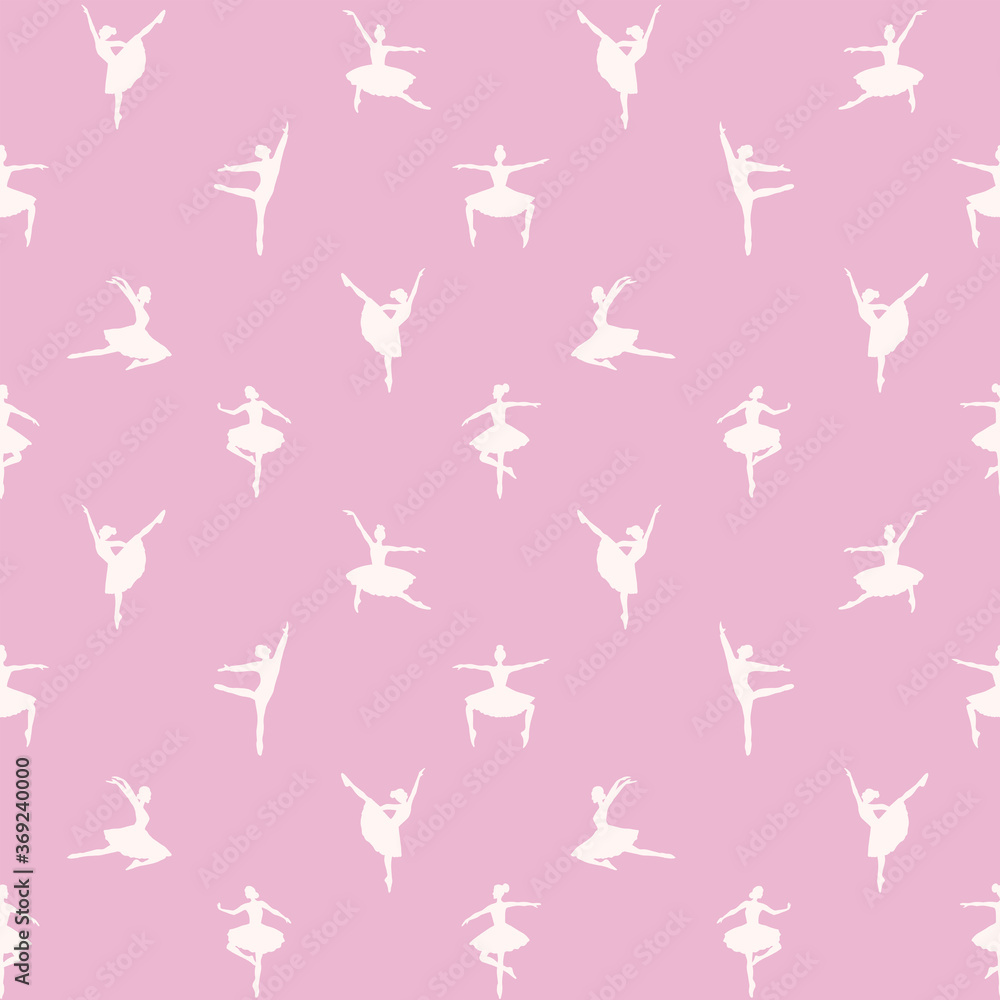 Vector seamless pattern with silhouettes of ballet dancers in white and pink colors Vector seamless pattern with silhouettes of ballet dancers in white and pink colors