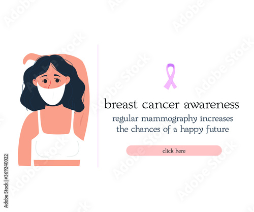 breast cancer awareness. the girl in the mask diagnoses breast cancer. malignant tumor. Stock vector illustration, place text isolated on white background
