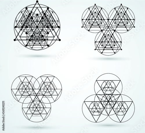 Triangles and circles Design element . Triangular Logo . Vector Lines, low poly object, trigonometry shape. Sacred geometry.