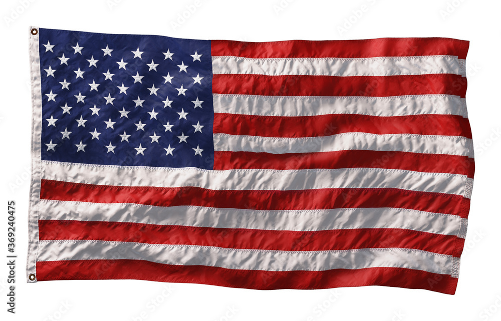 Obraz premium American flag waving in the wind isolated on white background. 3D