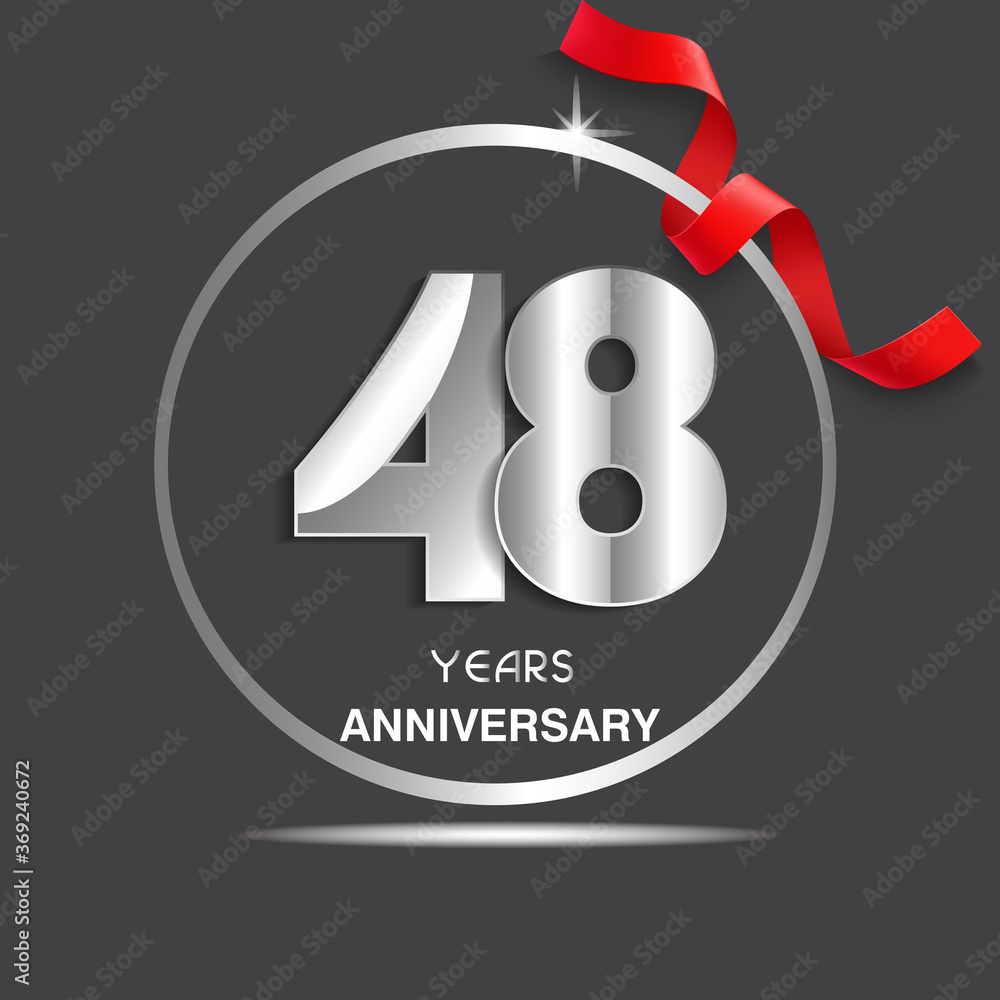 48 years anniversary logotype design with red ribbon, Vector template for celebration company event, greeting card, and invitation card