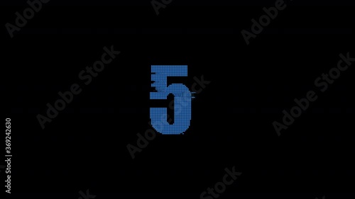 Countdown with glitch effect. The numbers on the screen with a bad connection. Alpha channel.