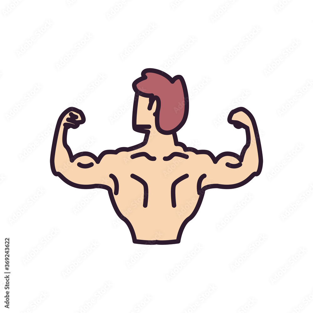man with muscles backwards line and fill style icon vector design man with muscles backwards line and fill style icon vector design