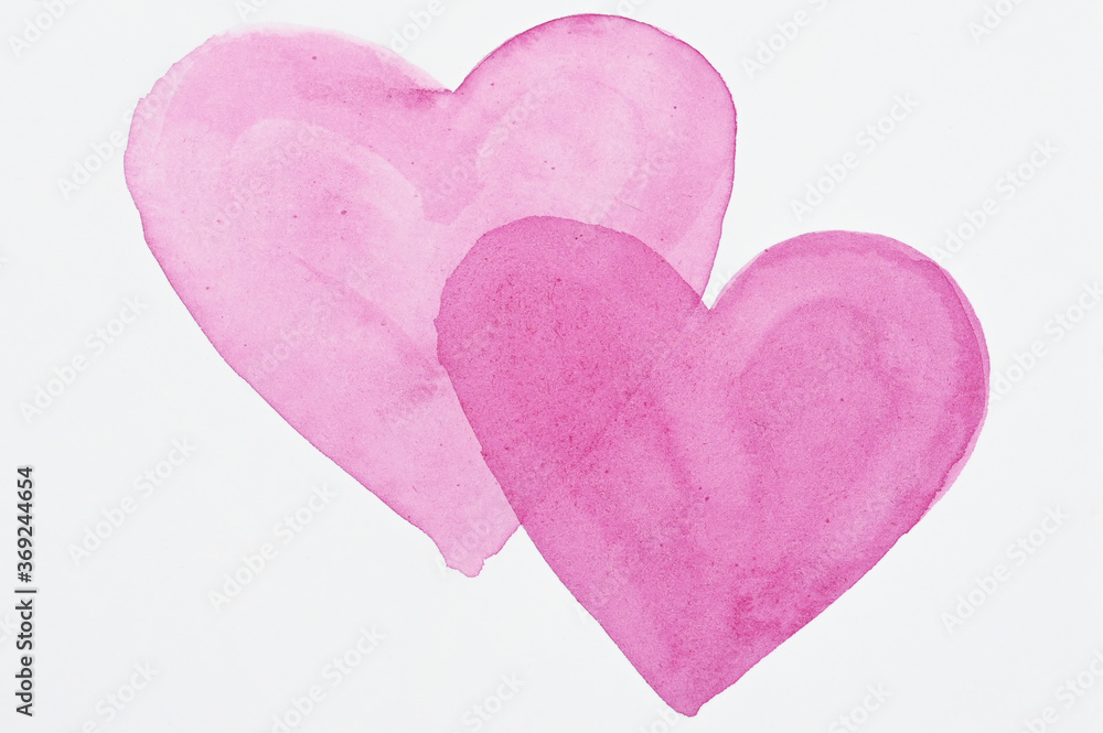 Watercolour pink painted textured hearts