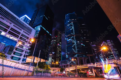 Night cityscape with colorful lights, Hong Kong