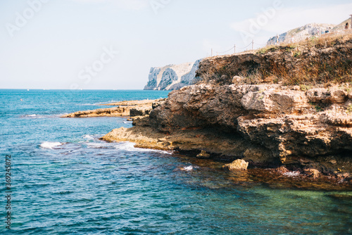 View of the beautiful blue Mediterranean Sea and cliffs of Spain