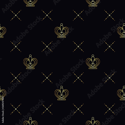 Golden geometric Crown seamless vector pattern