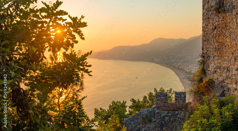 
beautiful sea and mountains at sunset in Alanya