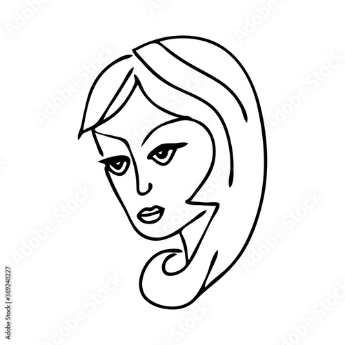 Beautiful hand-drawn vector illustration of heads of a young sad woman isolated on a white background