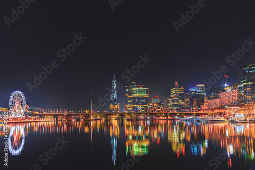 Sydney harbour night skyline view