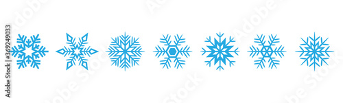 Set of blue snowflakes icons on white background