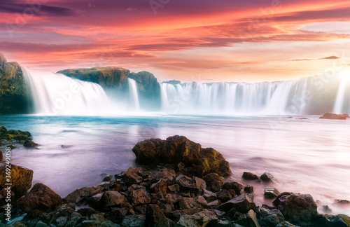 The Godafoss is a famous waterfall in Iceland. The breathtaking landscape of Iceland. Godafoss waterfall attracts tourist to visit the Northeastern Region of Iceland. Fantastic nature in the world