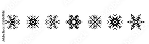Set of black snowflakes icons on white background