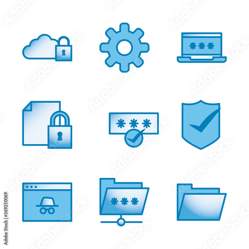 Data line and gradient style icon set vector design