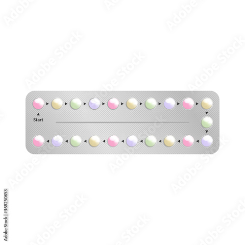 Realistic 3d Detailed Birth Control Pills Oral Contraceptive Tablets. Vector