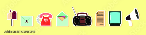 set of rotary phone, mail, radio and more. design template concept media communication icon.