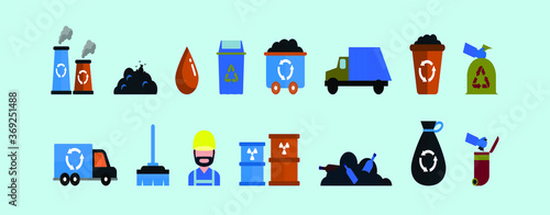 set of garbage or landfill icon with various models isolated on blue