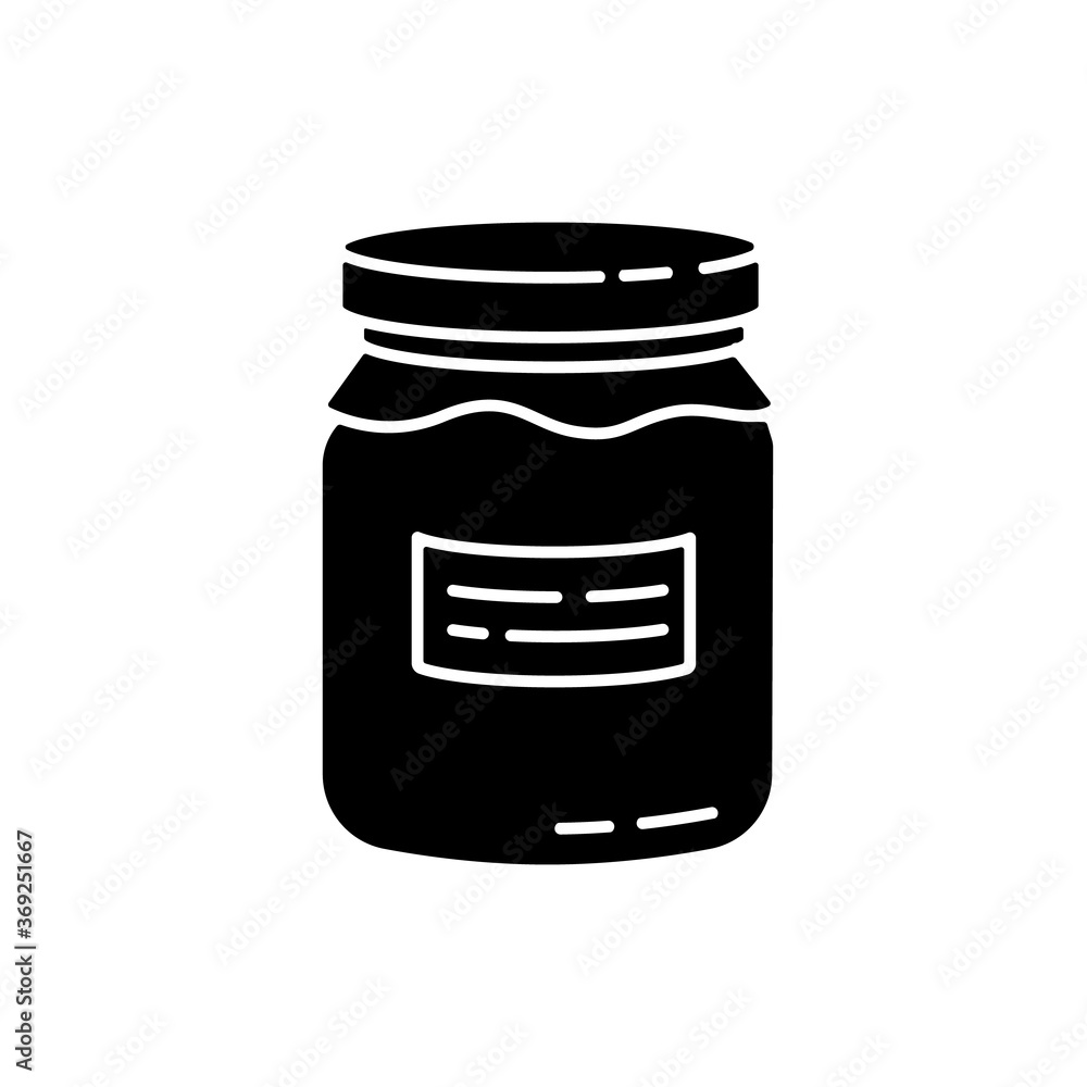 Glass jar black glyph icon. Zero waste, canning silhouette symbol on white space. Food conservation, homemade cooking. Reusable glass can organic with jam or honey vector isolated illustration Glass jar black glyph icon. Zero waste, canning silhouette symbol on white space. Food conservation, homemade cooking. Reusable glass can organic with jam or honey vector isolated illustration