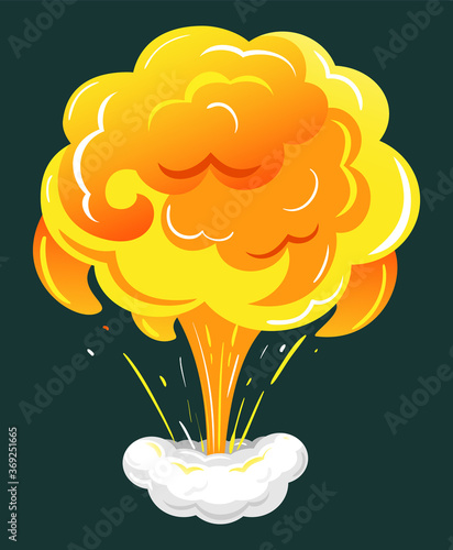 Bomb explosion, dynamite burst, danger explosive material, fireball and cloud. Game animation isolated icon, comic boom and flame splash. Big bang, destruction effect and smoke vector illustration