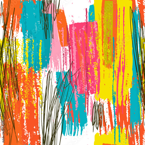 Vibrant seamless pattern made of hand drawn watercolor strokes. 