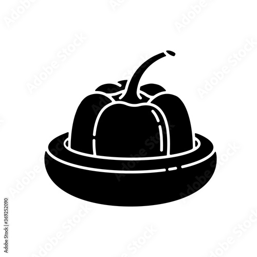Reusable food saver black glyph icon. Zero waste lifestyle, responsible consumption silhouette symbol on white space. Round silicone food hugger for fruits and vegetables. Vector isolated illustration
