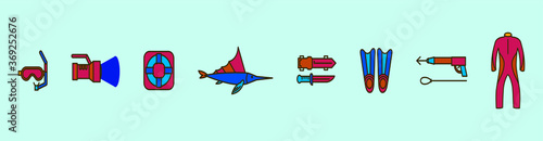 set of spearfishing with various models isolated on blue