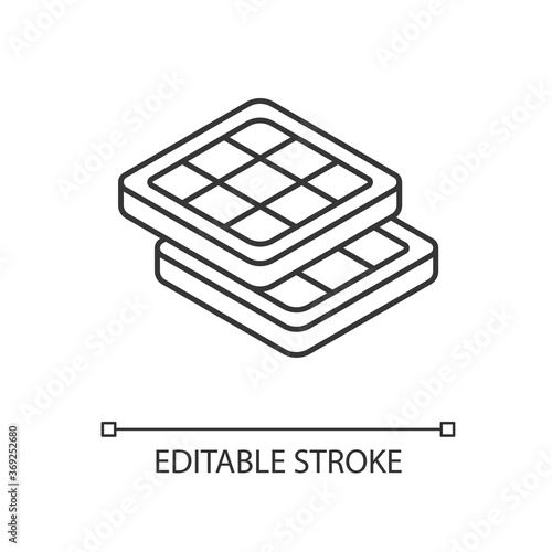 Belgian waffles linear icon. Authentic European food. Brussels and Liege waffle with deep pockets. Thin line customizable illustration. Contour symbol. Vector isolated outline drawing. Editable stroke