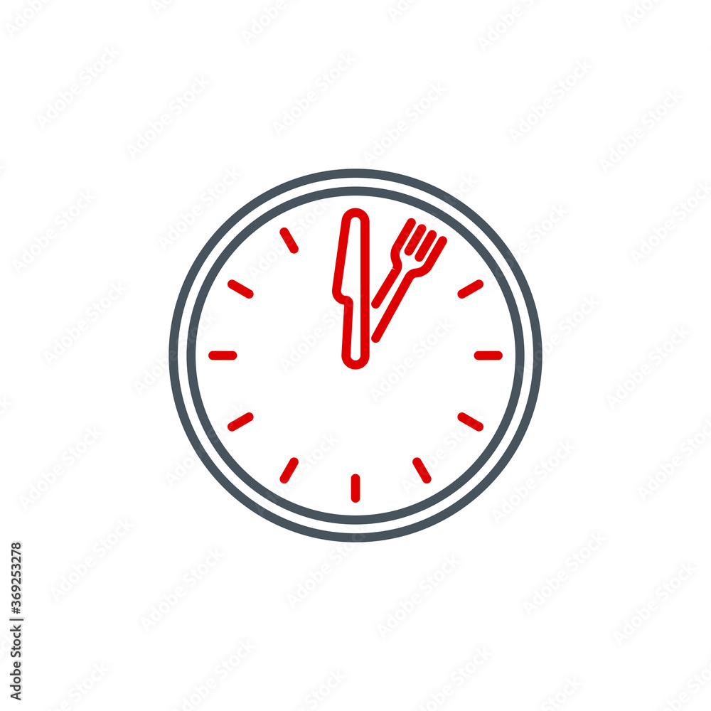 mobile app food time on the clock icon isolated on white. outline app symbol wall clock with cutlery: knife and fork. Quality element lunch break time with editable Stroke. midday on the watch banner mobile app food time on the clock icon isolated on white. outline app symbol wall clock with cutlery: knife and fork. Quality element lunch break time with editable Stroke. midday on the watch banner