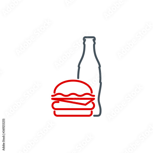 mobile app icon hot hamburger cheeseburger with soda in a glass bottle isolated on white. outline app symbol takeaway fast food. Quality icon element cola with hot sandwich burger with editable Stroke