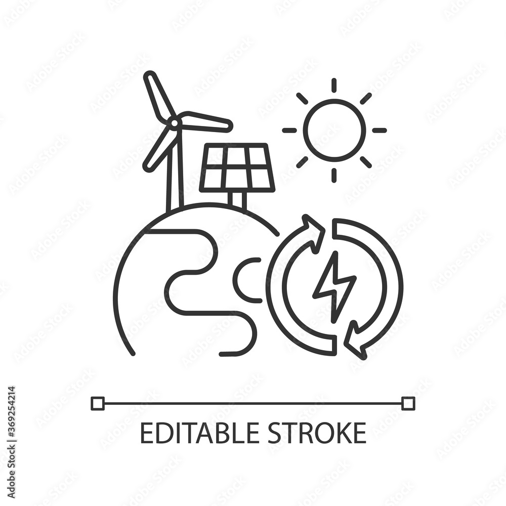 Vettoriale Stock Renewable energy linear icon. Alternative power sources  thin line customizable illustration. Contour symbol. Planet with solar  panel and wind turbine vector isolated outline drawing. Editable stroke |  Adobe Stock