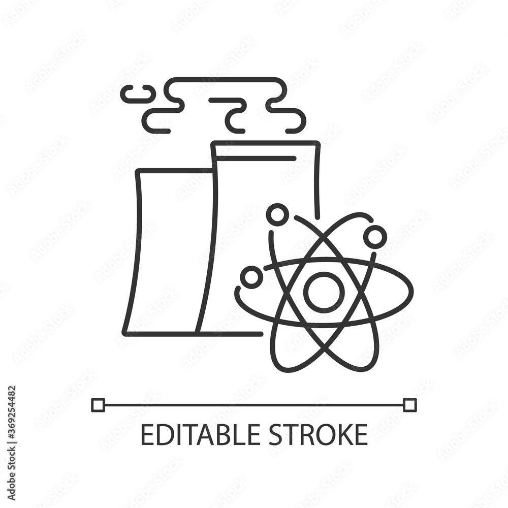 Nuclear industry linear icon. Atomic energy manufacturing technology
