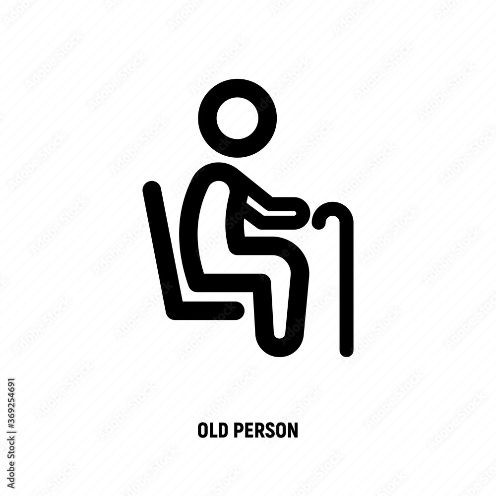 Thin line icon of priority seat for old person or disabled. Vector illustration. Thin line icon of priority seat for old person or disabled. Vector illustration.