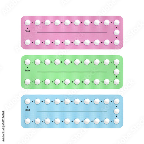 Realistic 3d Detailed Birth Control Pills Set. Vector