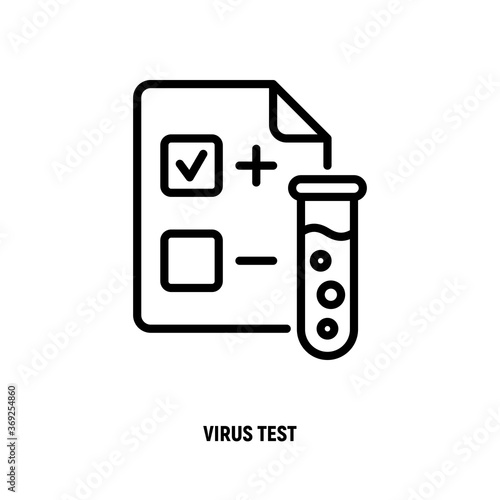 Covid-19 blood medical test, positive result of test and blood vial. Thin line icon. Coronavirus prevention. Vector illustration.
