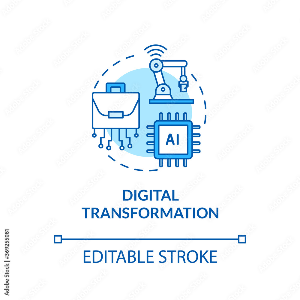 Digital transformation turquoise concept icon. Artificial intelligence. Automatization of factory idea thin line illustration. Vector isolated outline RGB color drawing. Editable stroke