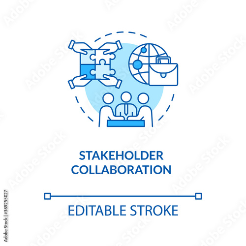 Stakeholder collaboration turquoise concept icon. Teamwork for project and partnership. Corporate cooperation idea thin line illustration. Vector isolated outline RGB color drawing. Editable stroke