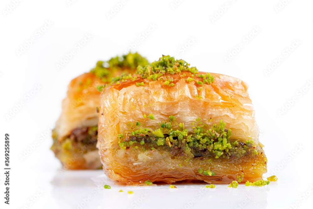 Traditional Turkish dessert on white background Traditional Turkish dessert on white background