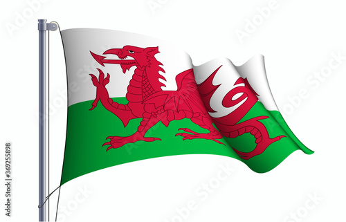 Wales flag state symbol isolated on background national banner. Greeting card National Day of the Republic of Wales. Illustration banner with realistic flag. Country that is part of the United Kingdom