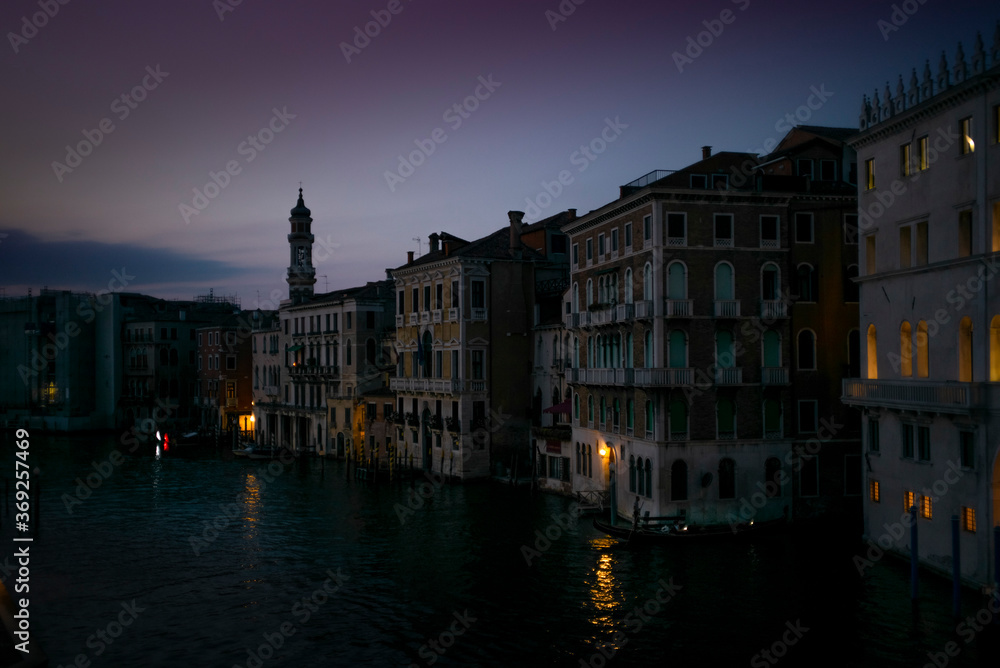 View of the  Canal Grande and its palaces in Venice at sunset from the Rialto Bridge