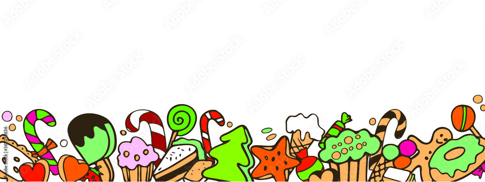 Obraz premium lettering frame Sweets Christmas New year hand drawn Doodle sweet bright gift card rectangle long