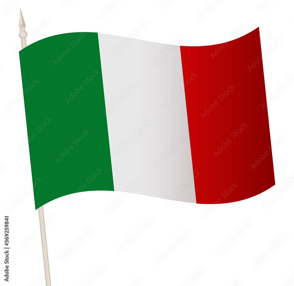 Vector Waving flag on a flagpole. The national flag of Italy. Color symbol isolated on white. Vector Waving flag on a flagpole. The national flag of Italy. Color symbol isolated on white.
