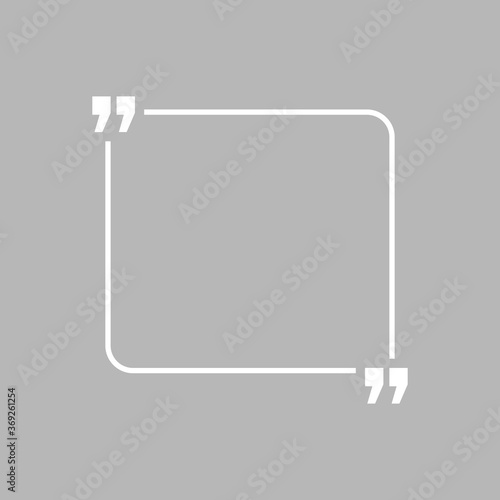 Quotation blank template in quotes isolated on gray. Creative banner illustration with blank quotation frame with quotes. Minimalistic modern empty template typography design for wisdom or motivation