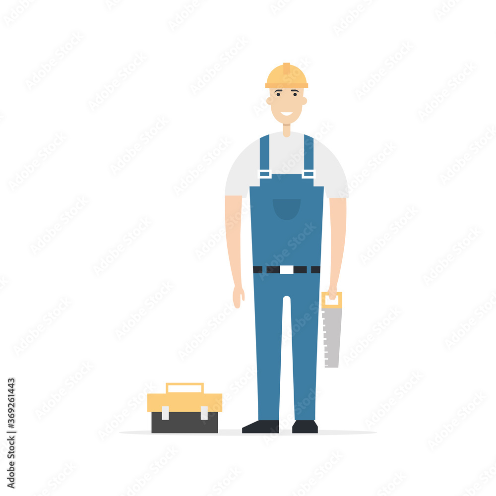 Builder. Construction and repair services concept. Flat style. Vector illustration
Builder. Construction and repair services concept. Flat style. Vector illustration